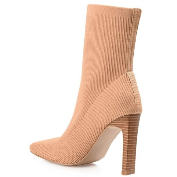JOURNEE COLLECTION Tan Elissa Pull-On Slim Stack Heel Sock Boots - Picture 7 of 12